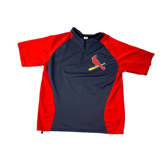 St Louis Cardinal Mens Size XL Short Sleeve 1/2 Zip Pullover Jersey Shirt Top Bl - Picture 1 of 3